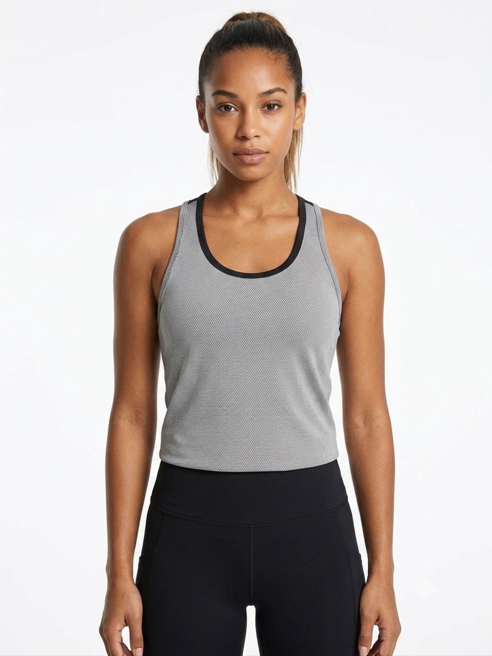 Women's Gray Sport Tank Top with Black Trim
